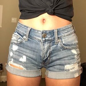 American Eagle Light wash blue ripped jean shorts
